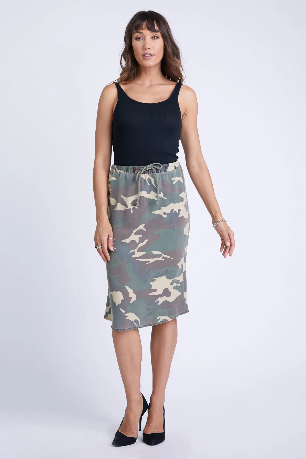 100% Silk skirt with drawstring in Army Camo