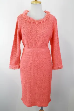 1960s Fuzzy Trim Salmon Pink Skirt and Top Set, Medium