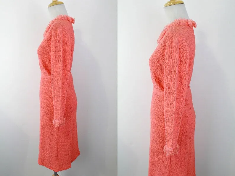 1960s Fuzzy Trim Salmon Pink Skirt and Top Set, Medium