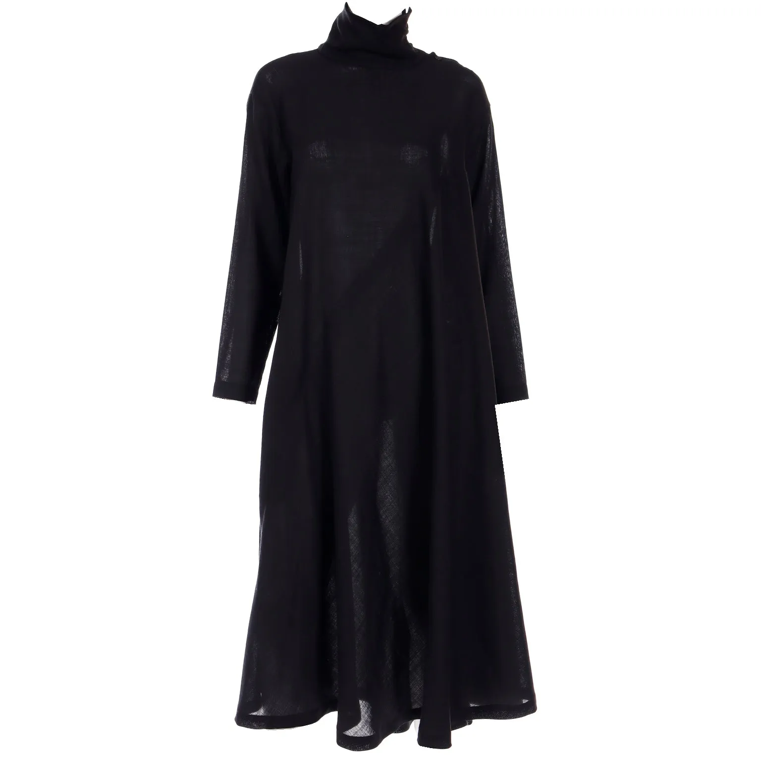 1980s Issey Miyake Plantation Black Wool Turtleneck Tent Dress