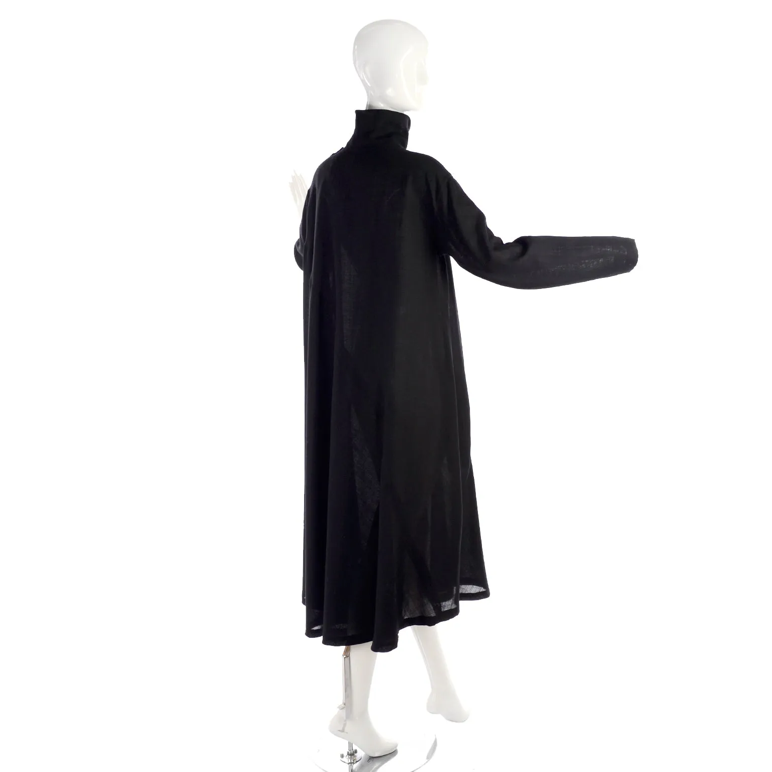 1980s Issey Miyake Plantation Black Wool Turtleneck Tent Dress