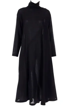 1980s Issey Miyake Plantation Black Wool Turtleneck Tent Dress