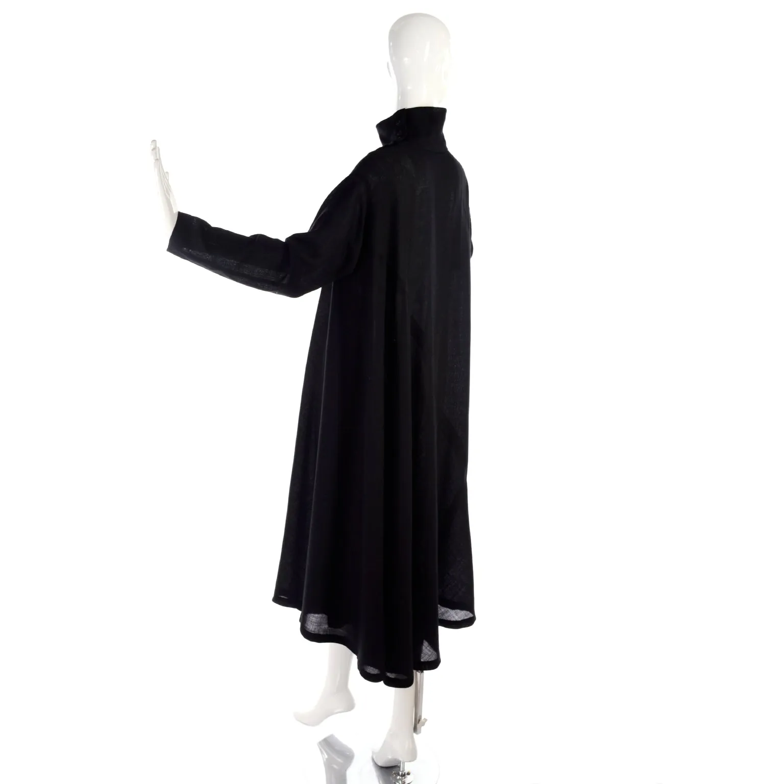 1980s Issey Miyake Plantation Black Wool Turtleneck Tent Dress