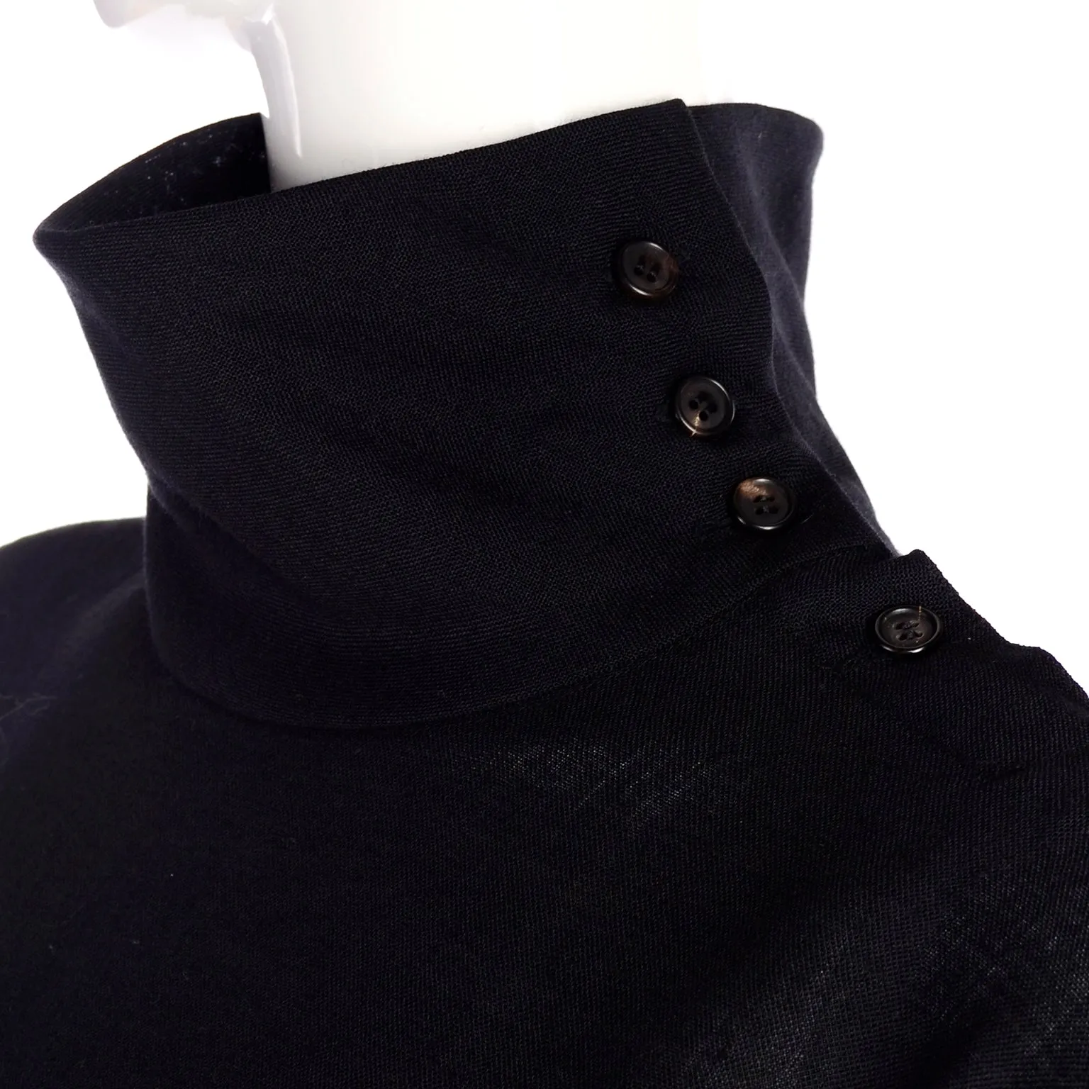 1980s Issey Miyake Plantation Black Wool Turtleneck Tent Dress