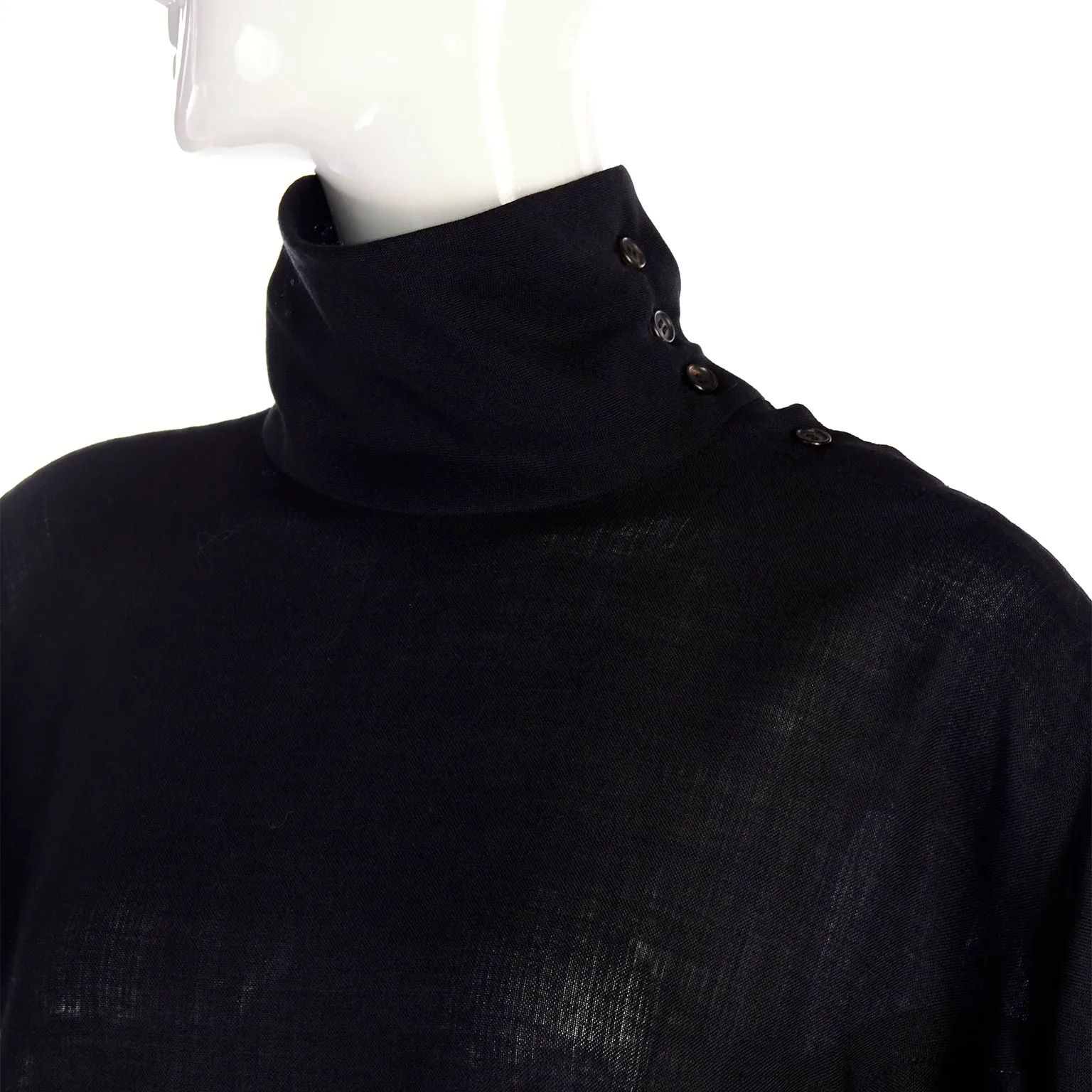 1980s Issey Miyake Plantation Black Wool Turtleneck Tent Dress