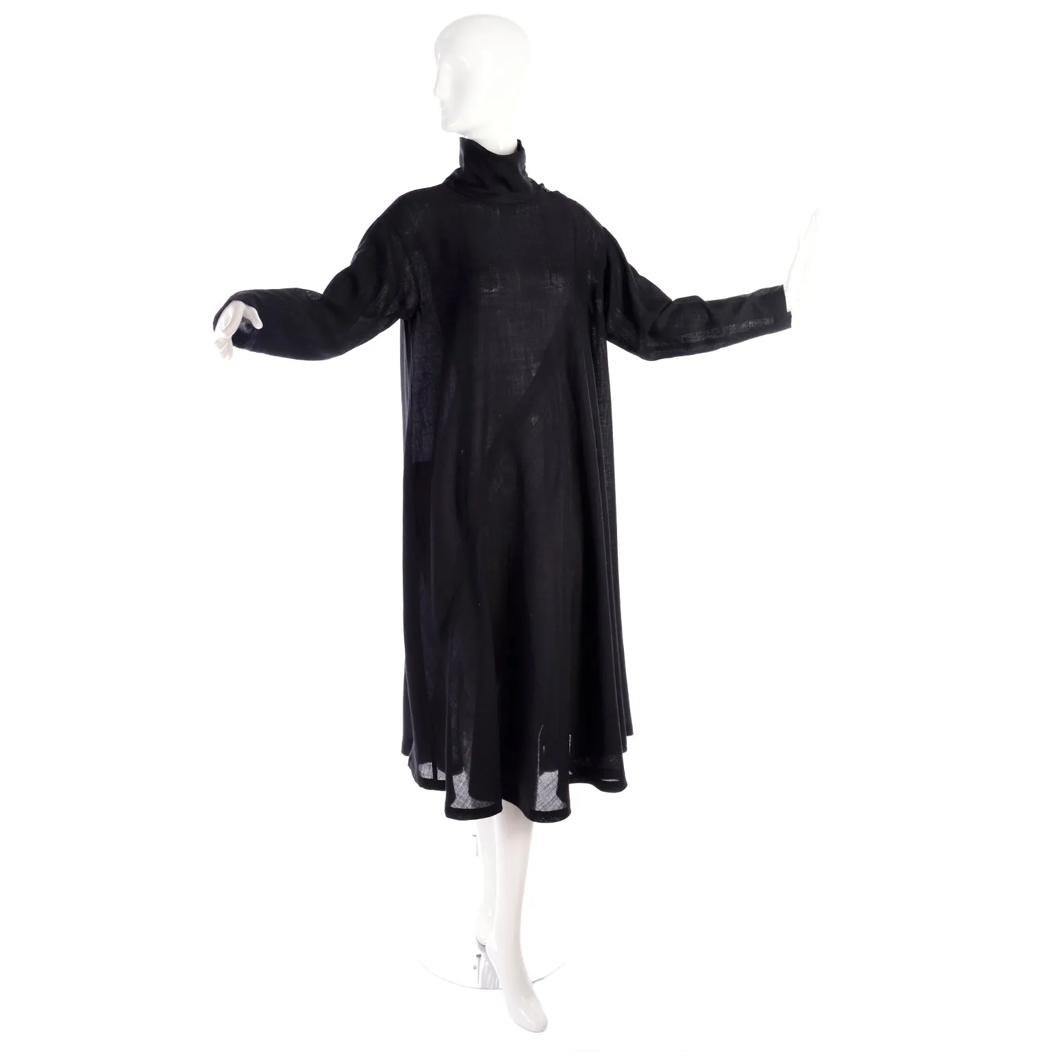 1980s Issey Miyake Plantation Black Wool Turtleneck Tent Dress