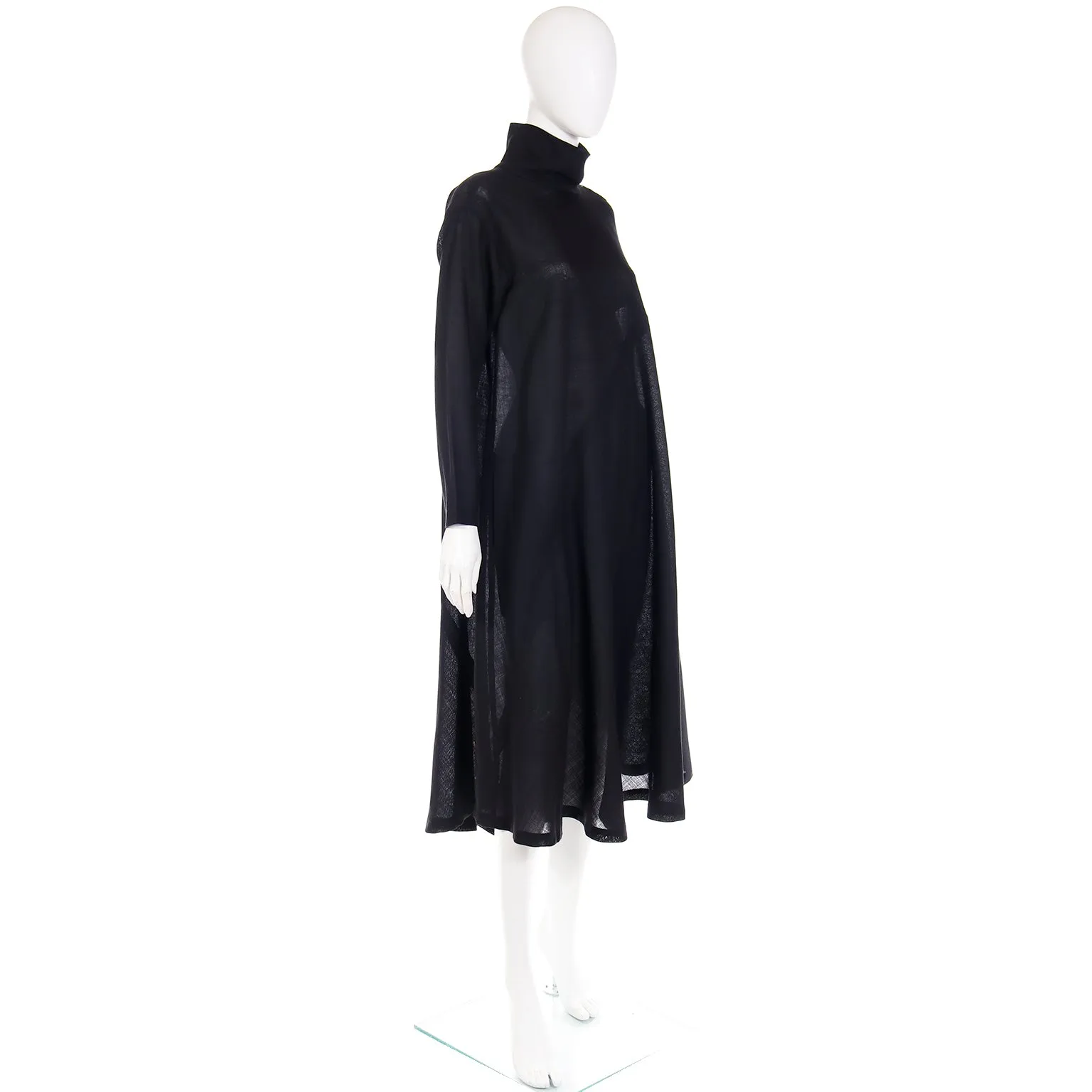 1980s Issey Miyake Plantation Black Wool Turtleneck Tent Dress