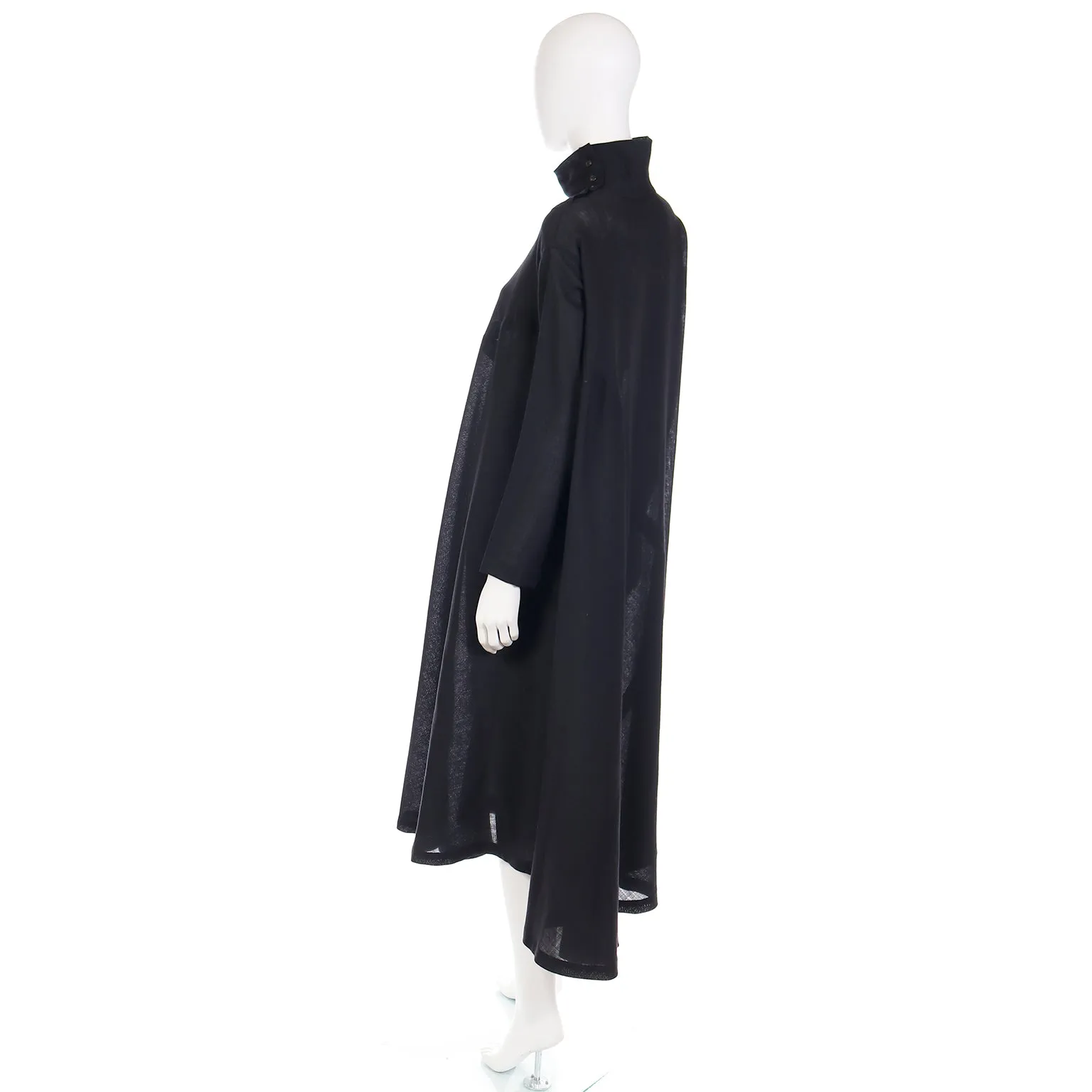 1980s Issey Miyake Plantation Black Wool Turtleneck Tent Dress