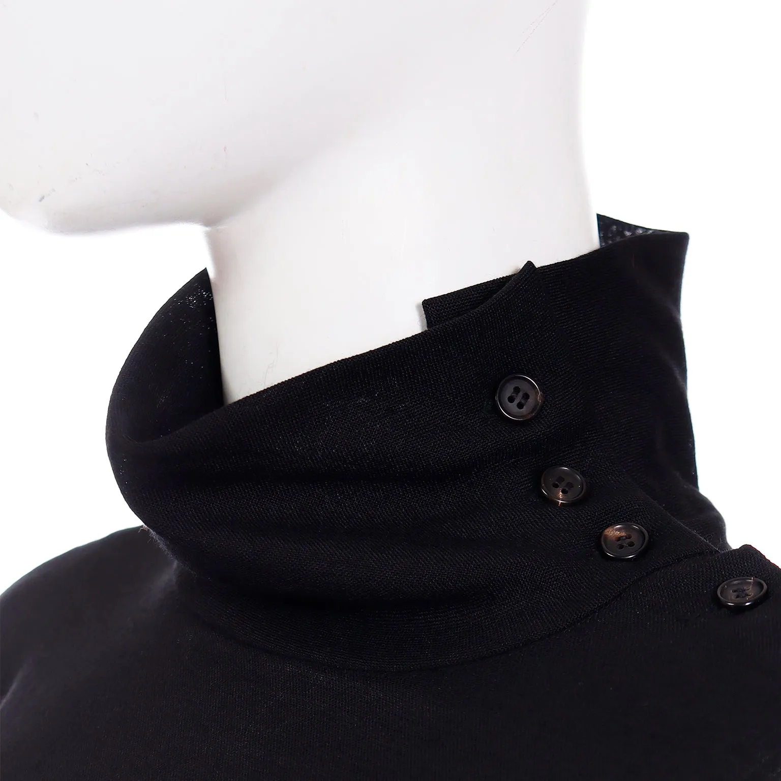 1980s Issey Miyake Plantation Black Wool Turtleneck Tent Dress