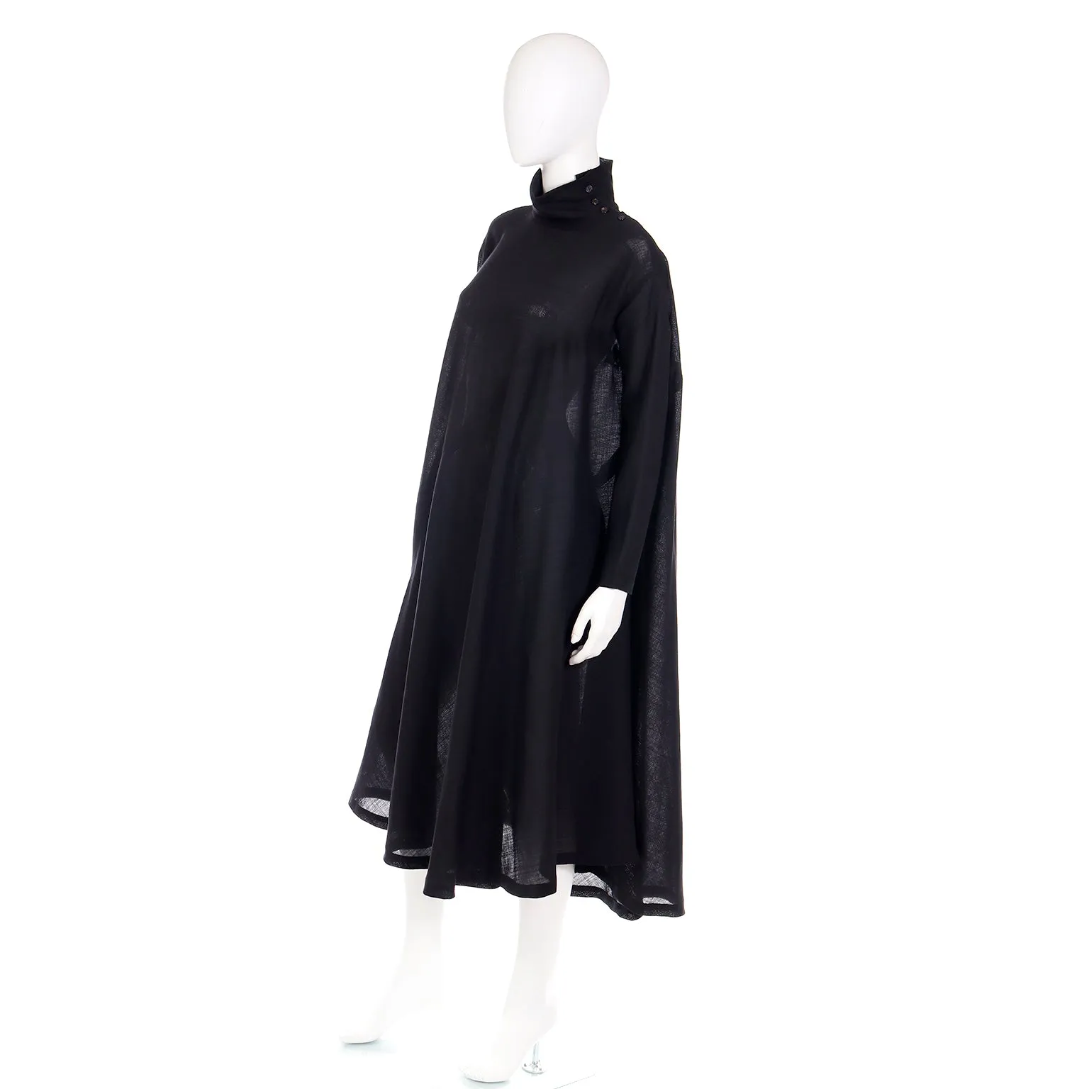 1980s Issey Miyake Plantation Black Wool Turtleneck Tent Dress