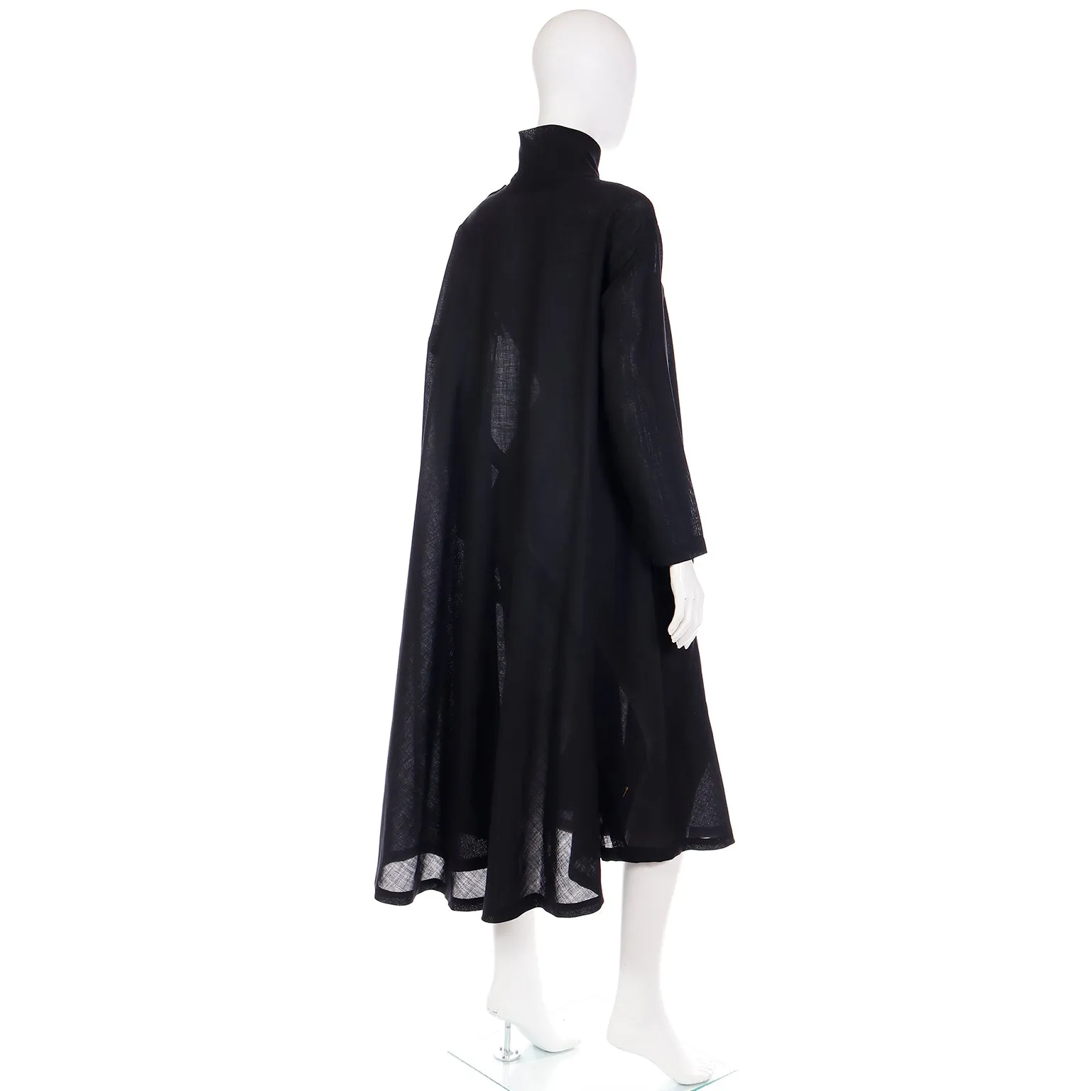 1980s Issey Miyake Plantation Black Wool Turtleneck Tent Dress