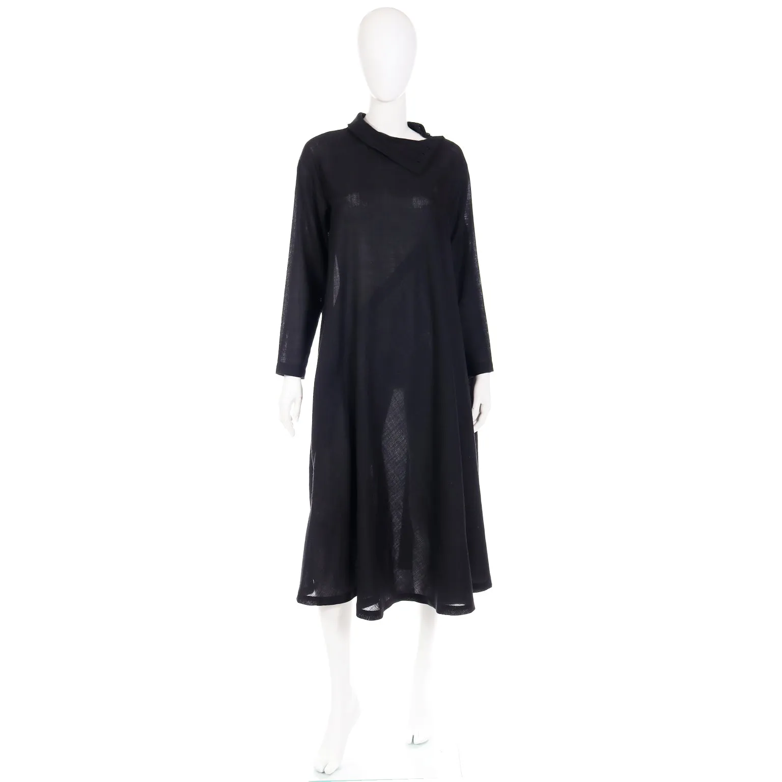 1980s Issey Miyake Plantation Black Wool Turtleneck Tent Dress