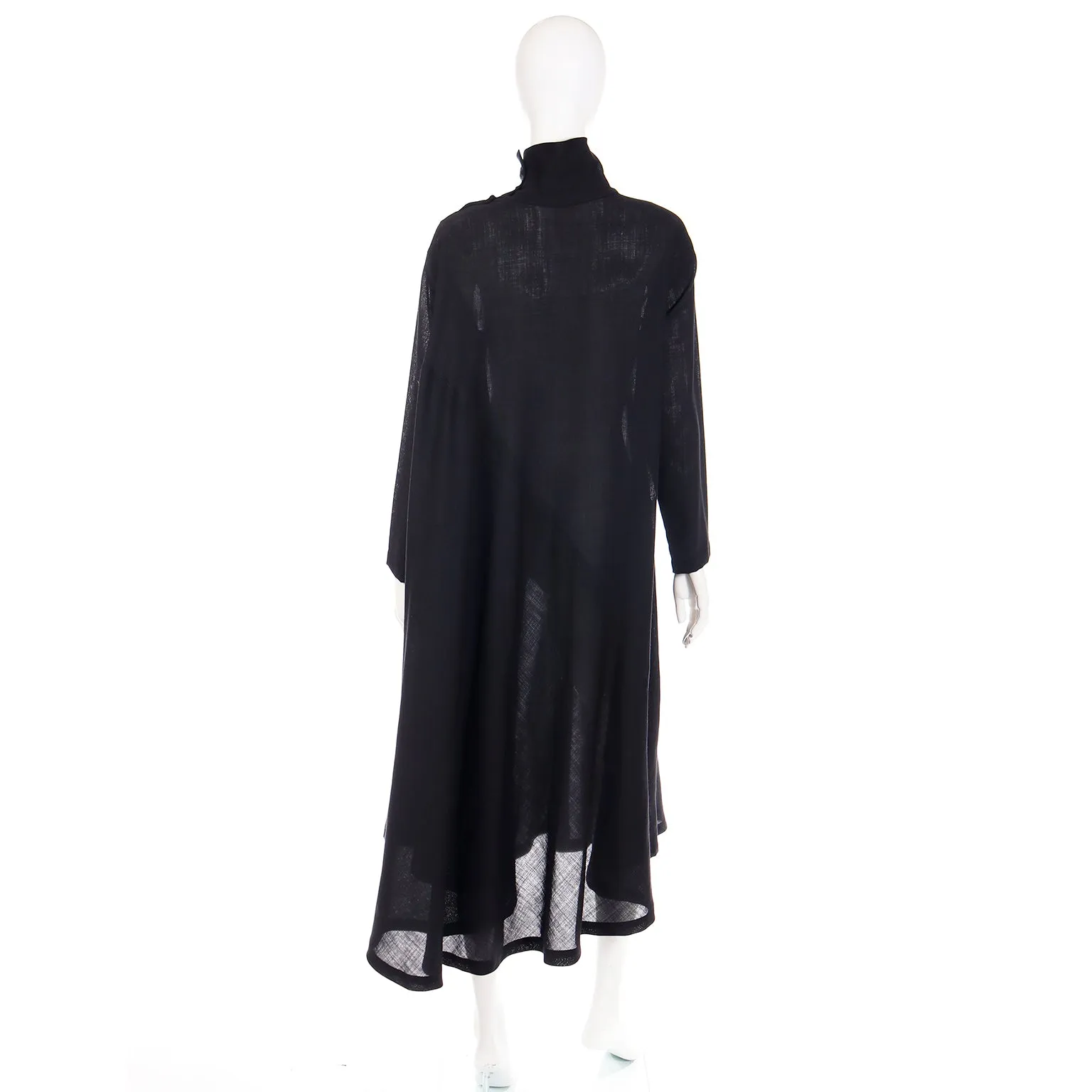 1980s Issey Miyake Plantation Black Wool Turtleneck Tent Dress