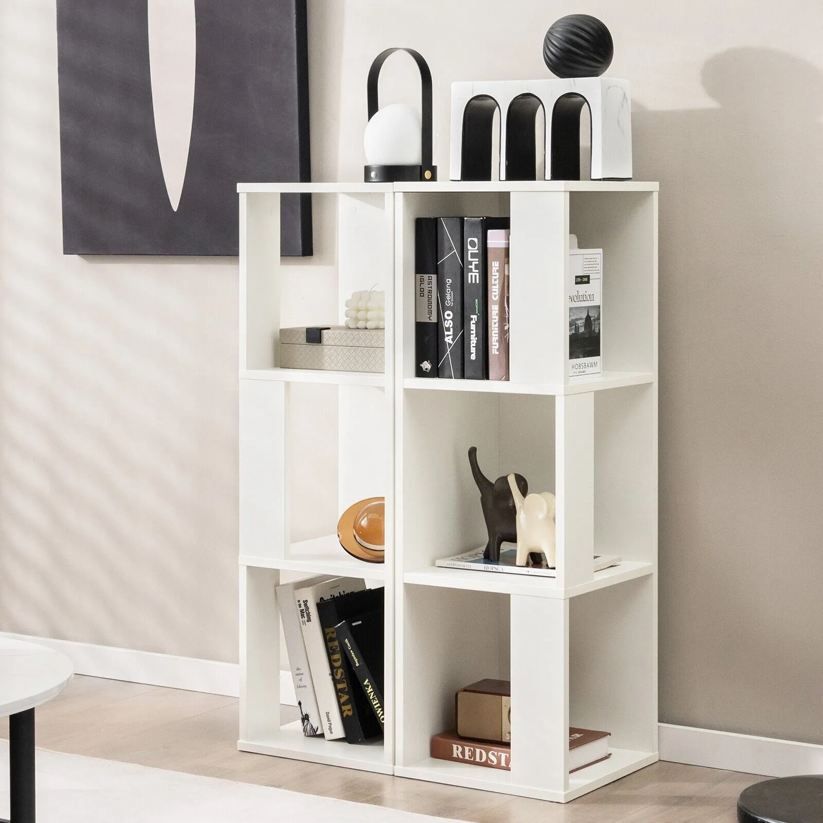 2 Pieces 3-Tier Wooden Storage Bookcase-White