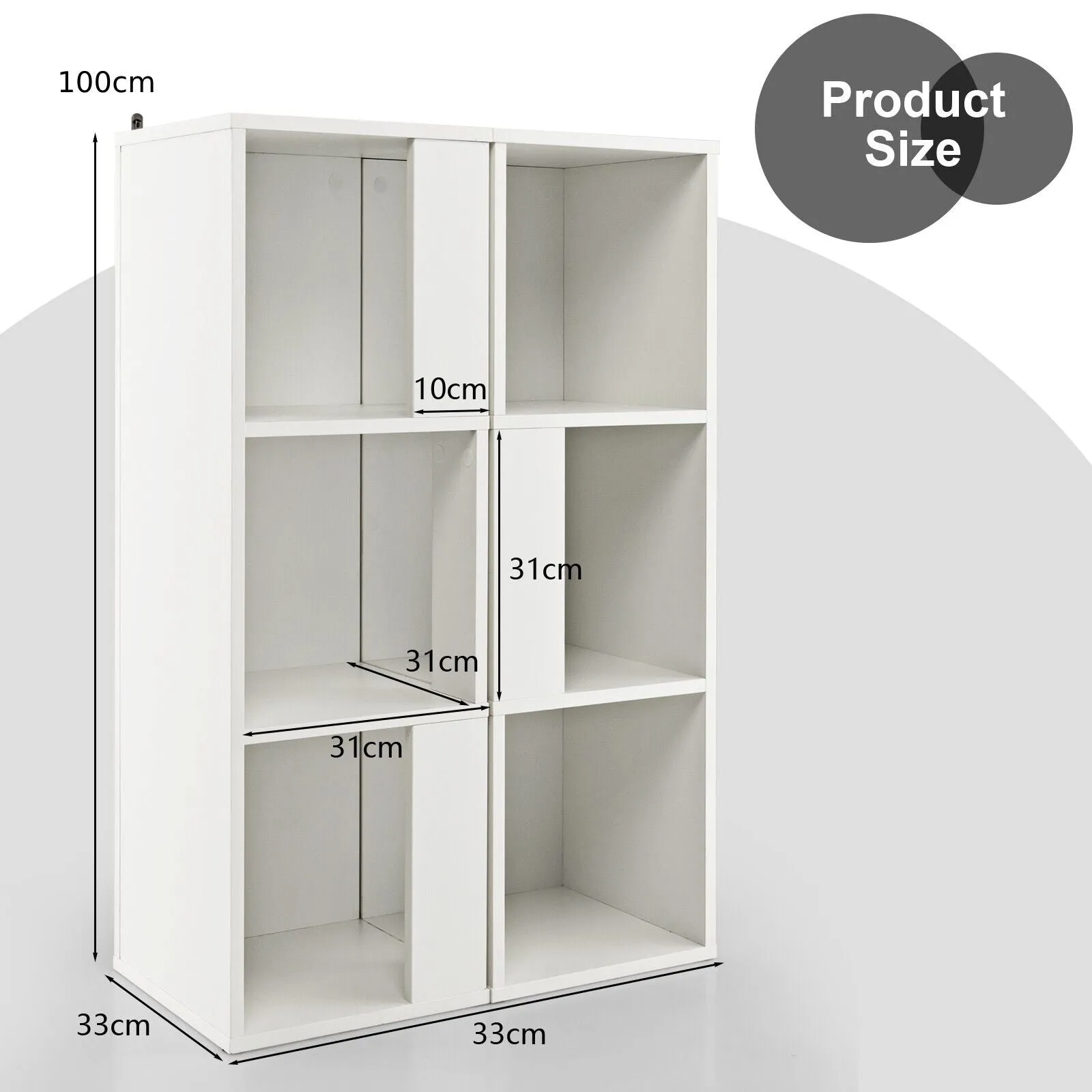 2 Pieces 3-Tier Wooden Storage Bookcase-White