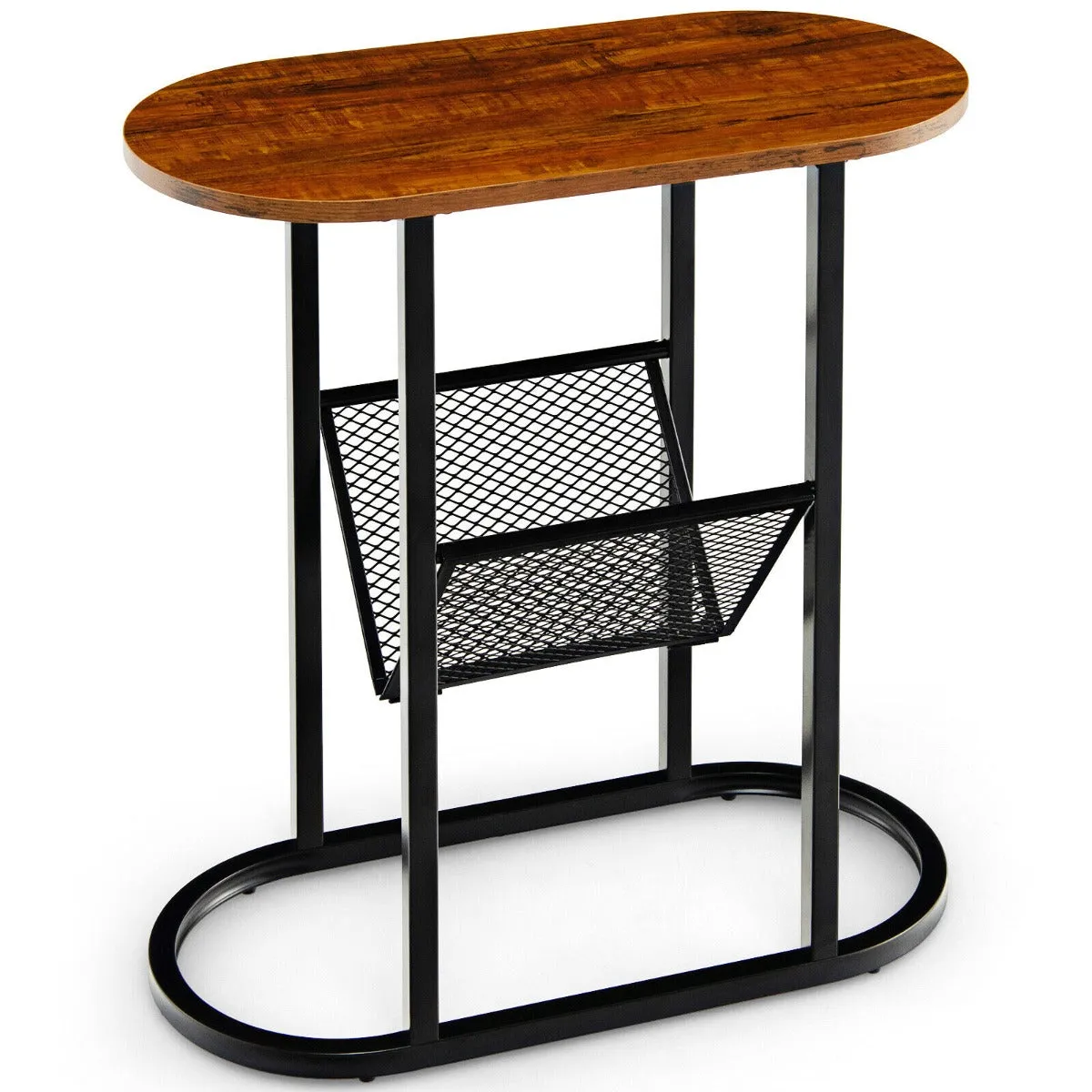 2-tier Industrial Side Table with Mesh Shelf