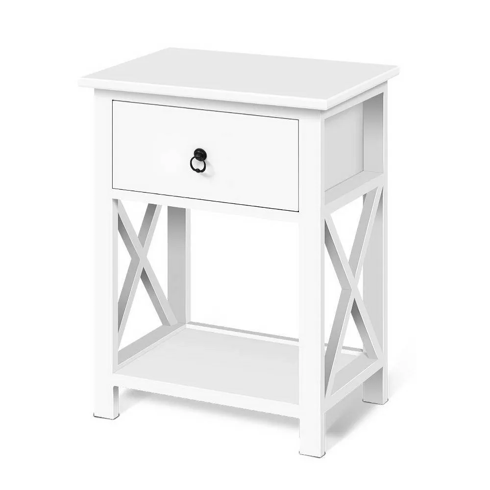 2 x Bedside Tables With Drawers White (Twin Pack)