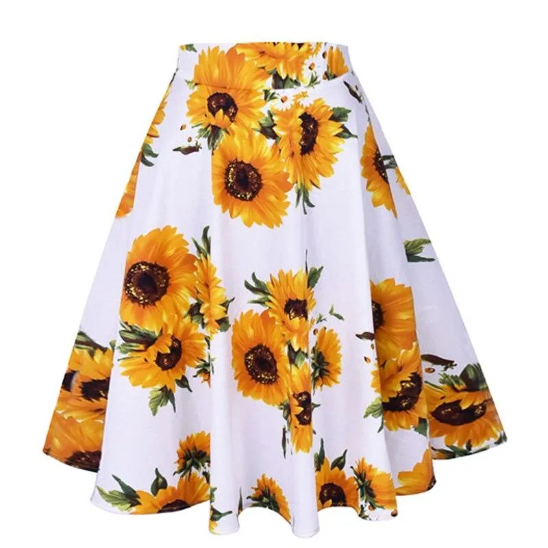 2021 High Waist Women Skirt 50s Rockabilly OL Ladies High Waist A Line Student Party Flare Summer Retro Vintage Skirts Clothes