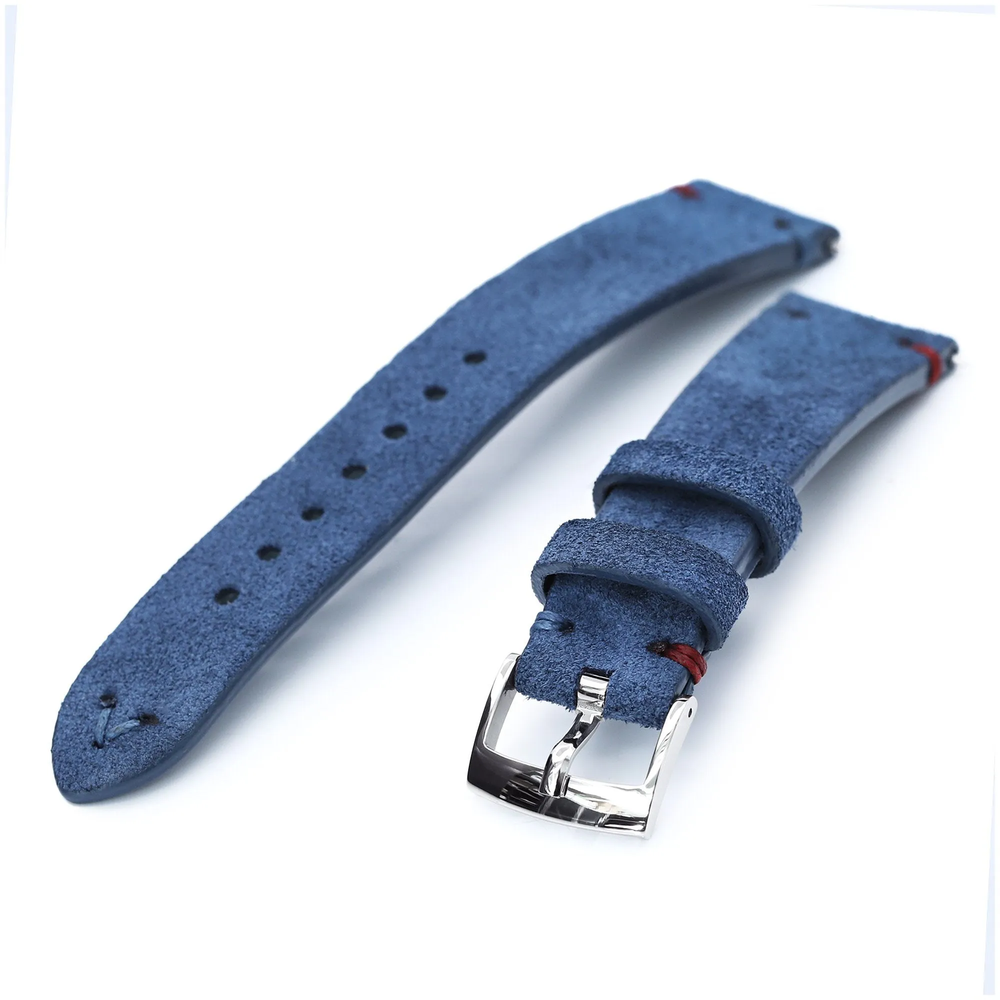 20mm Blue Quick Release Italian Suede Leather Watch Strap, Blue - Red St.