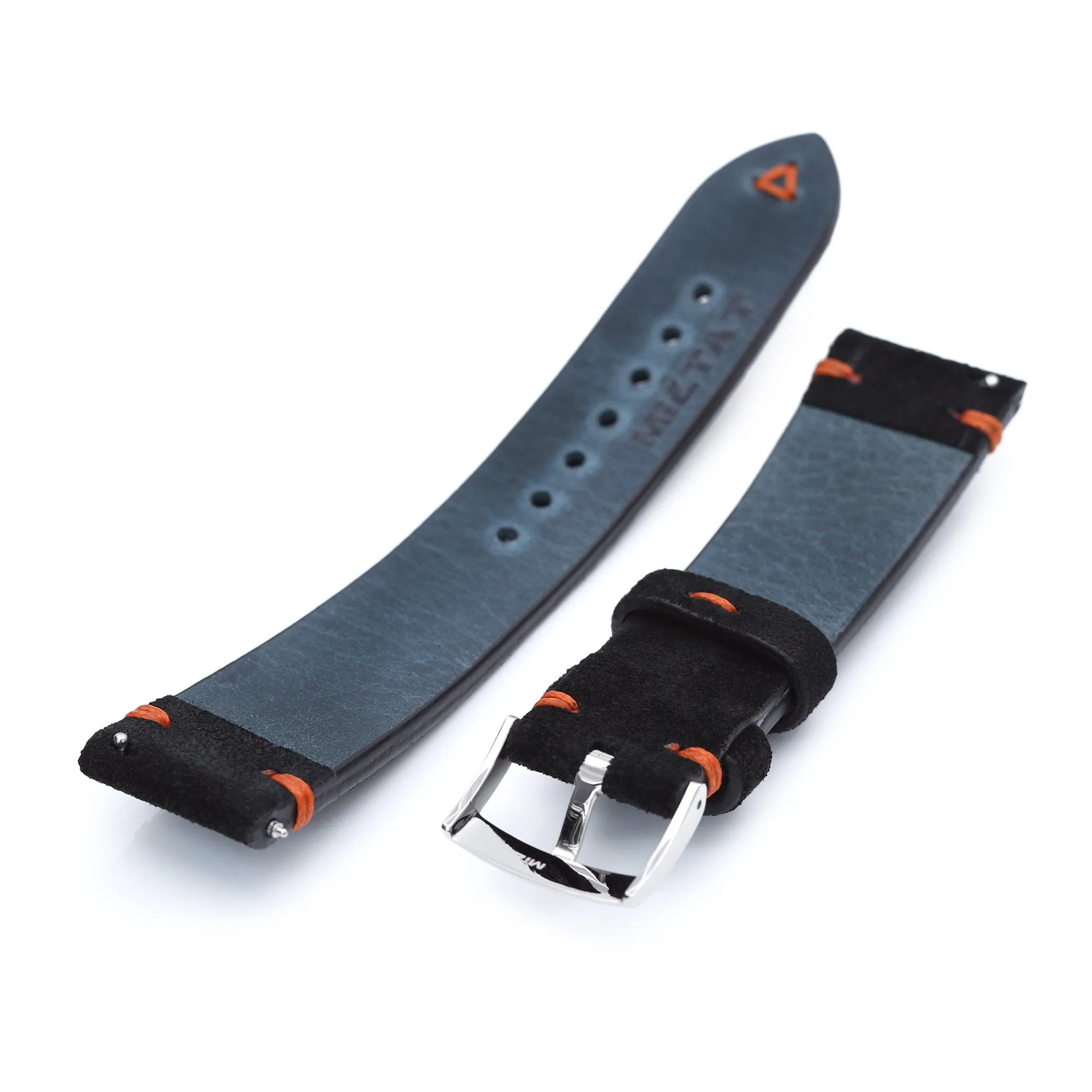 21mm Black Quick Release Italian Suede Leather Watch Strap,  Orange St.