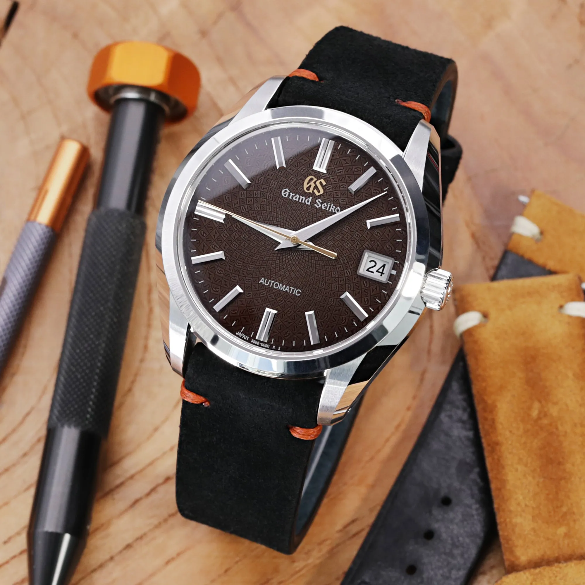 21mm Black Quick Release Italian Suede Leather Watch Strap,  Orange St.