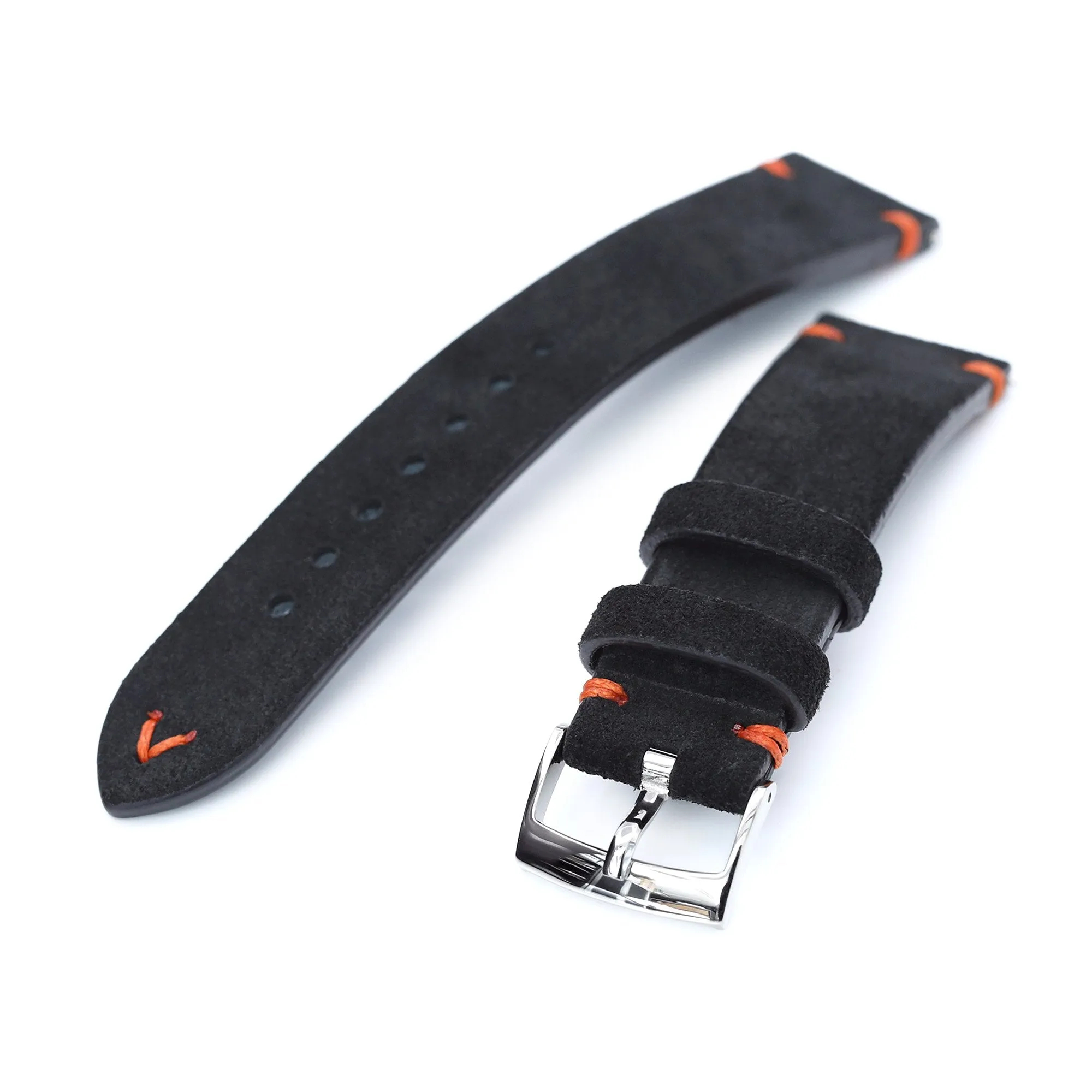 21mm Black Quick Release Italian Suede Leather Watch Strap,  Orange St.