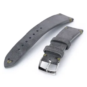 22mm Grey Quick Release Italian Suede Leather Watch Strap, Military Green St.