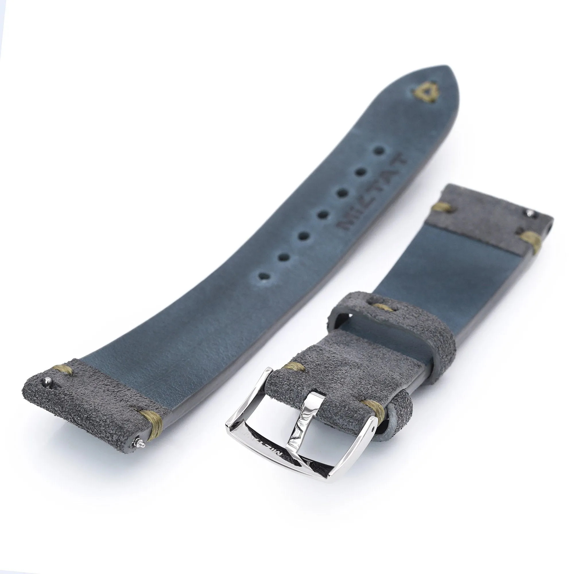 22mm Grey Quick Release Italian Suede Leather Watch Strap, Military Green St.