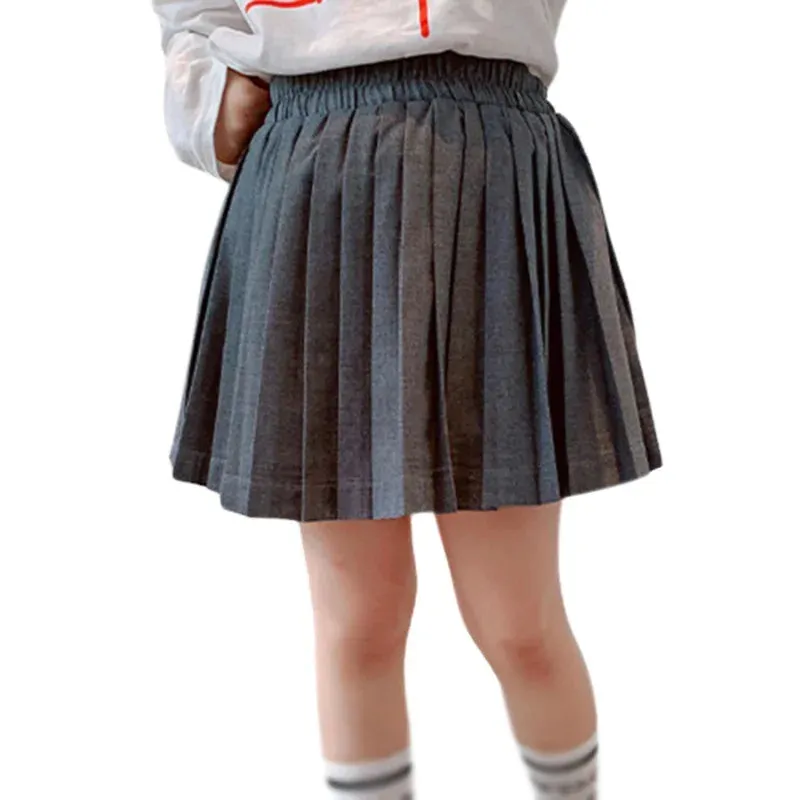 3-8T Spring Autumn Summer Baby Girls Skirts Solid Color Toddler School Uniform Bottoms Pleated Skirt Short Children's Skirt