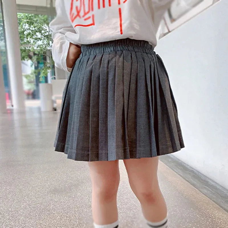 3-8T Spring Autumn Summer Baby Girls Skirts Solid Color Toddler School Uniform Bottoms Pleated Skirt Short Children's Skirt