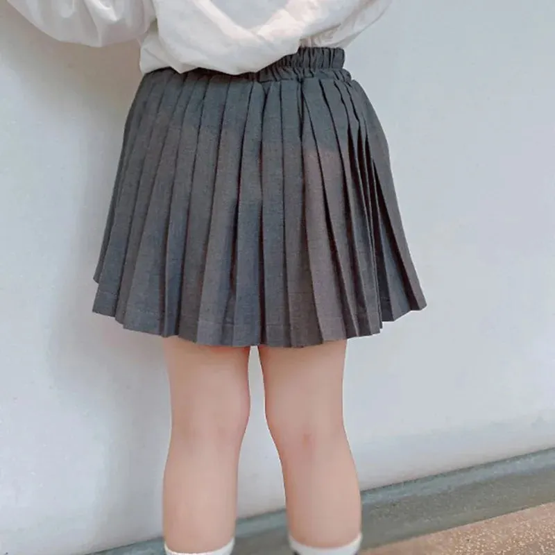 3-8T Spring Autumn Summer Baby Girls Skirts Solid Color Toddler School Uniform Bottoms Pleated Skirt Short Children's Skirt