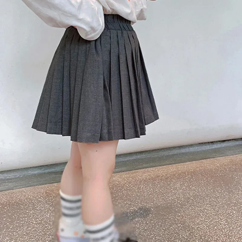 3-8T Spring Autumn Summer Baby Girls Skirts Solid Color Toddler School Uniform Bottoms Pleated Skirt Short Children's Skirt