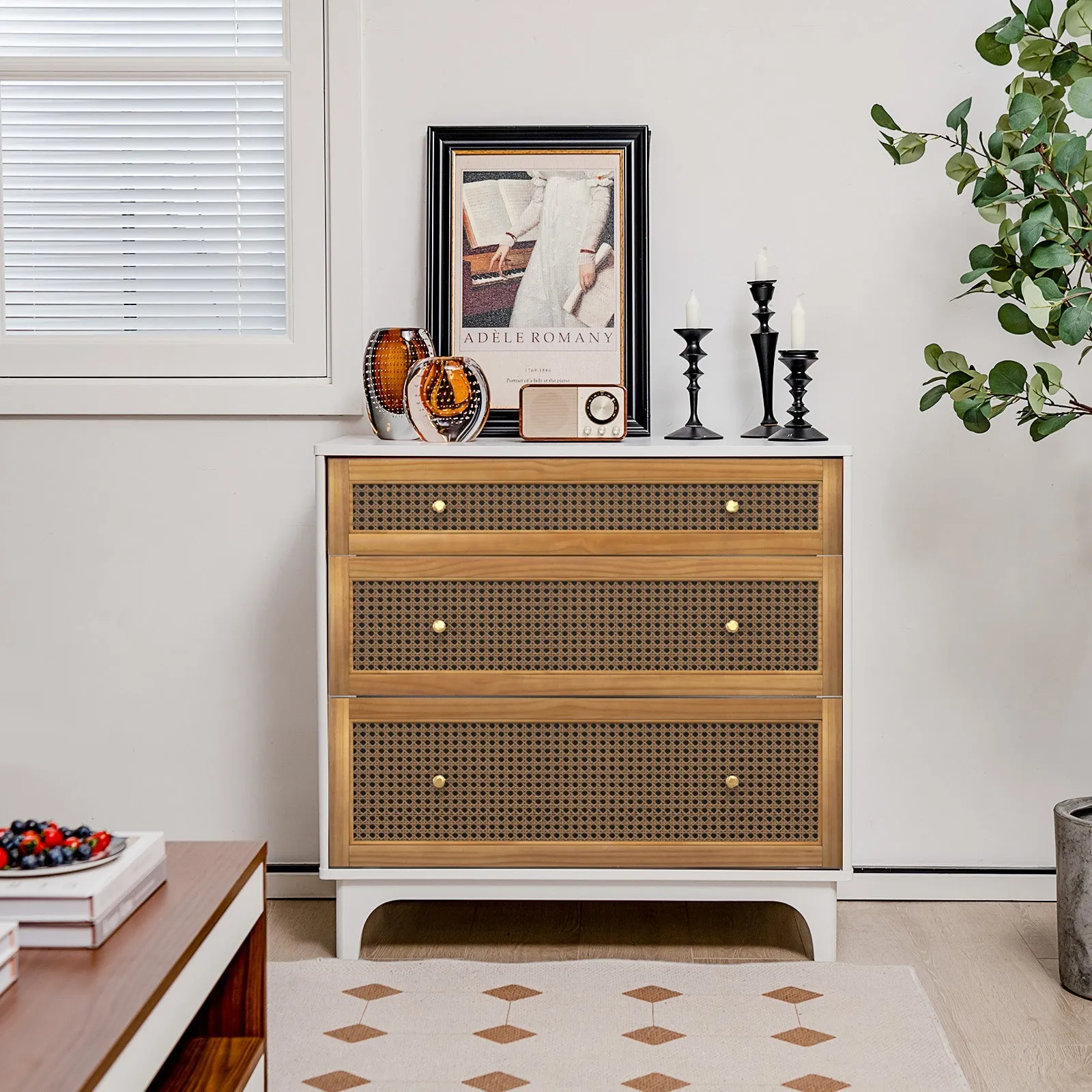 3-Drawer Dresser with Anti-toppling Device-White