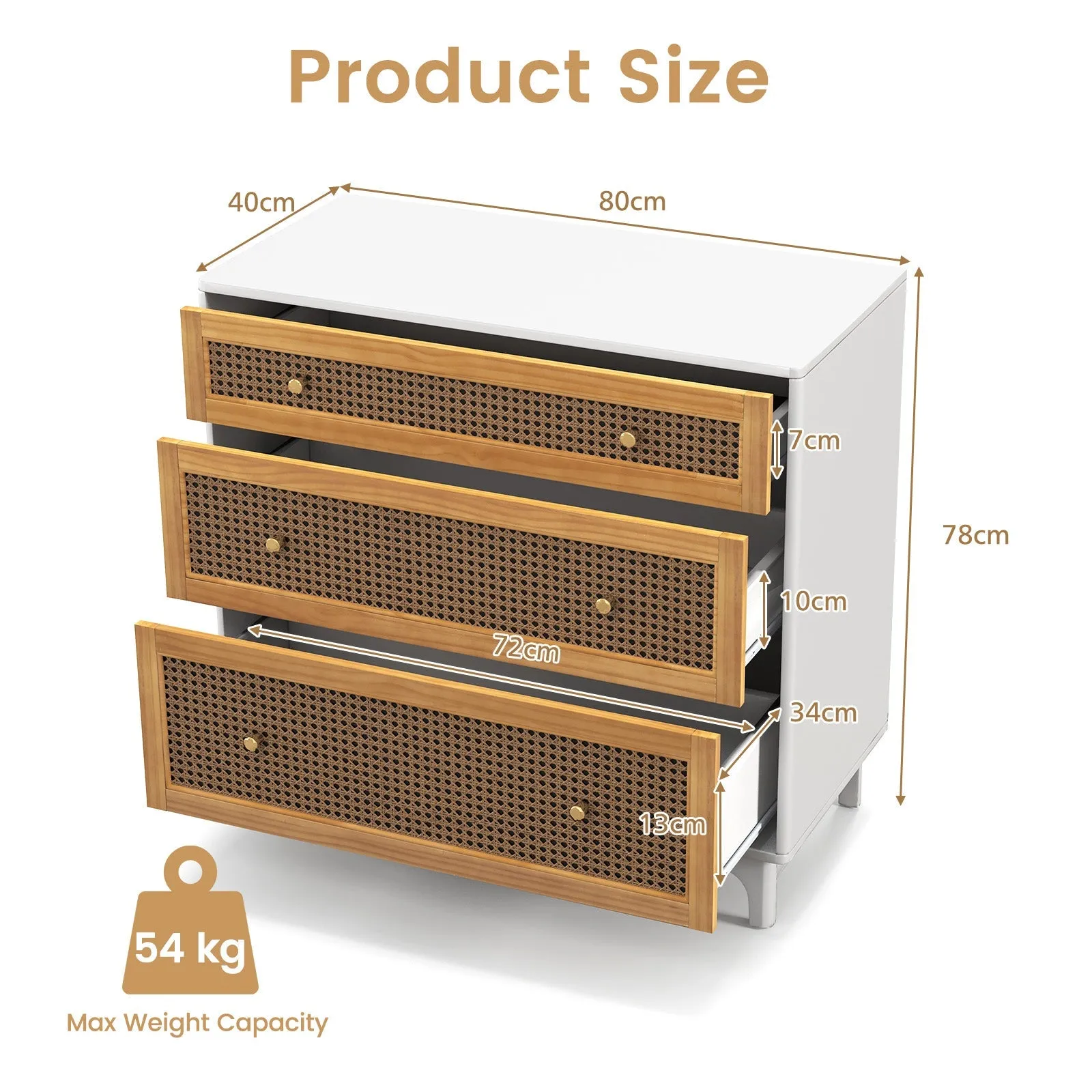 3-Drawer Dresser with Anti-toppling Device-White