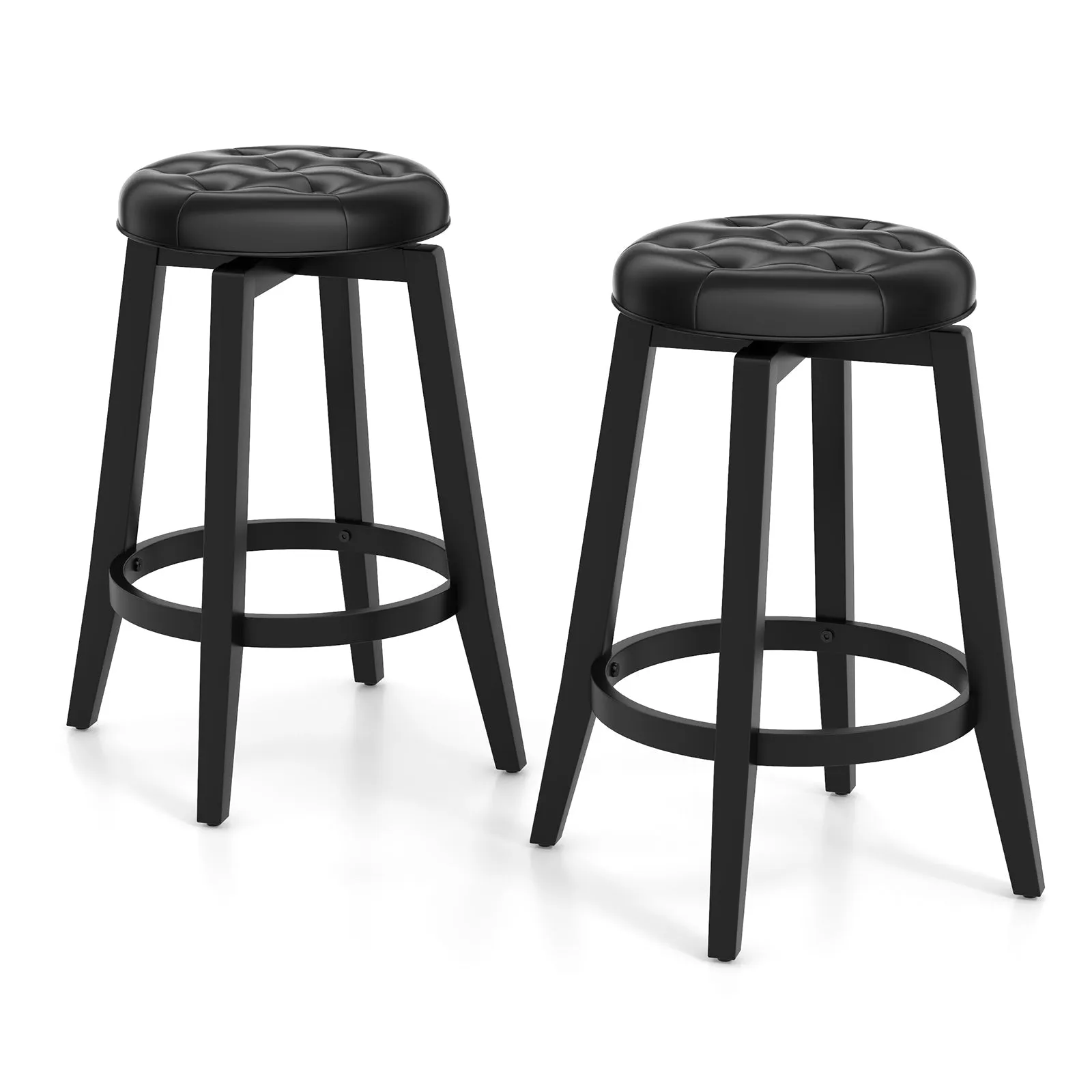 360° Swivel Upholstered Bar Stool Set of 2 with Footrest-Black