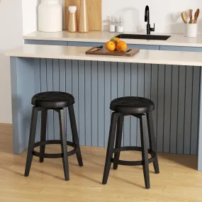 360° Swivel Upholstered Bar Stool Set of 2 with Footrest-Black