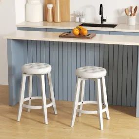 360° Swivel Upholstered Bar Stool Set of 2 with Footrest-White