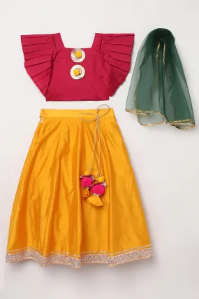 3Pcs Yellow and Fuchsia Lehenga Set