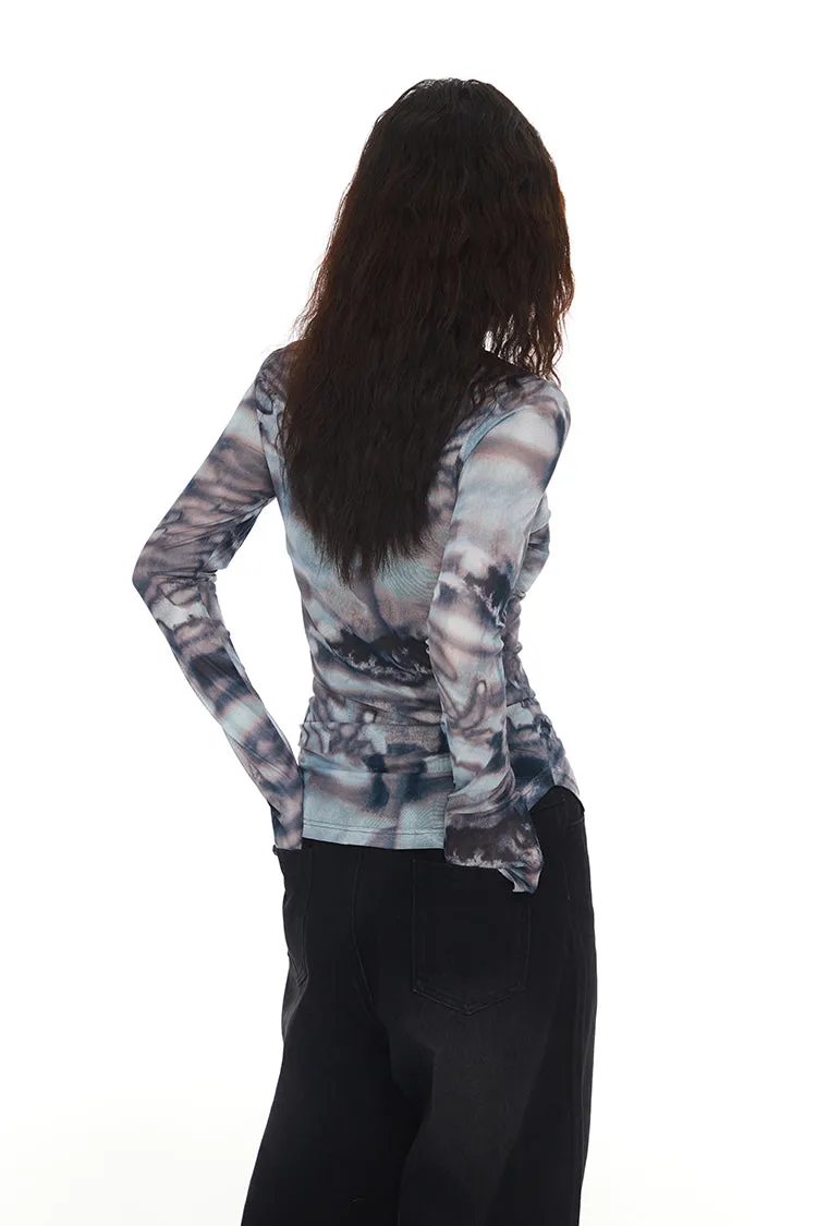 Abstract Print Skinny Long Sleeve Top