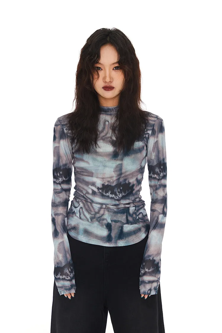 Abstract Print Skinny Long Sleeve Top