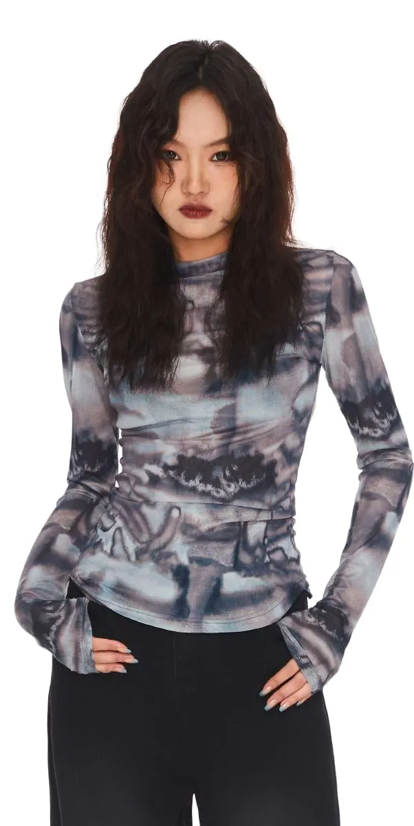 Abstract Print Skinny Long Sleeve Top