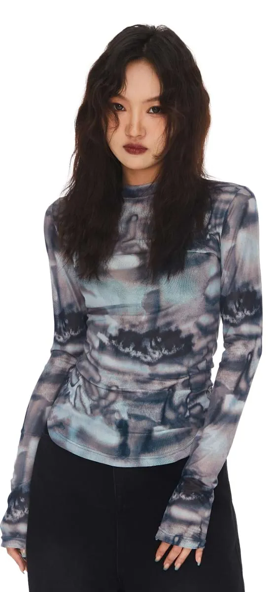 Abstract Print Skinny Long Sleeve Top