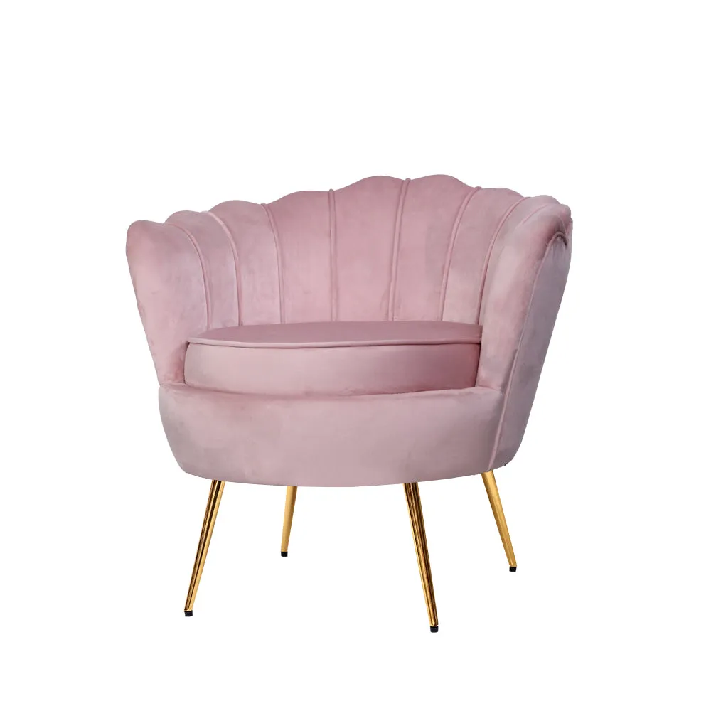 Accent Armchair Lounge Chair Retro Single Sofa Velvet Fabric - Pink