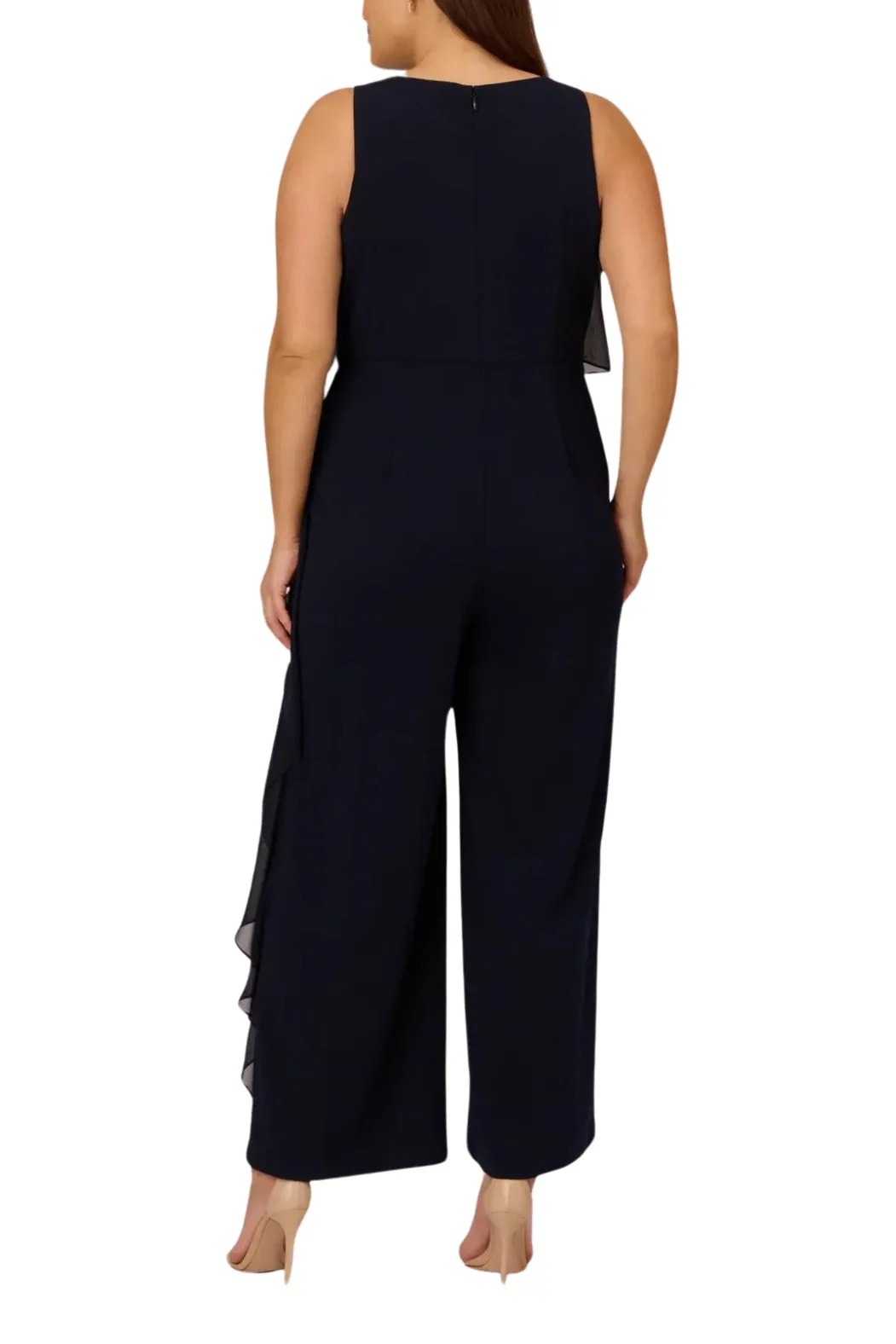 Adrianna Papell Chiffon Crepe Wide Leg Boat Neck Jumpsuit ( Plus Size )