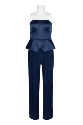 Adrianna Papell Strapless Popover Zipper Back Satin Stretch Crepe Jumpsuit