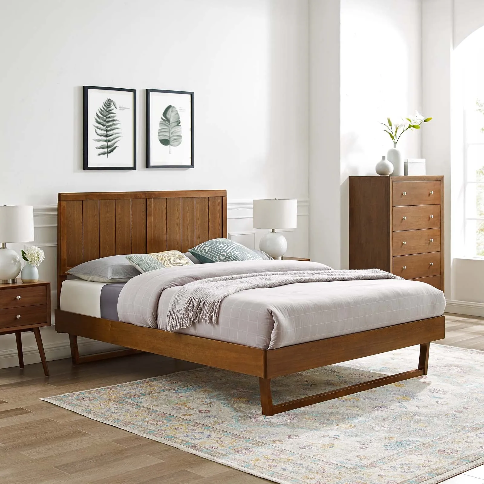 Alana King Wood Platform Bed With Angular Frame Walnut MOD-6617-WAL