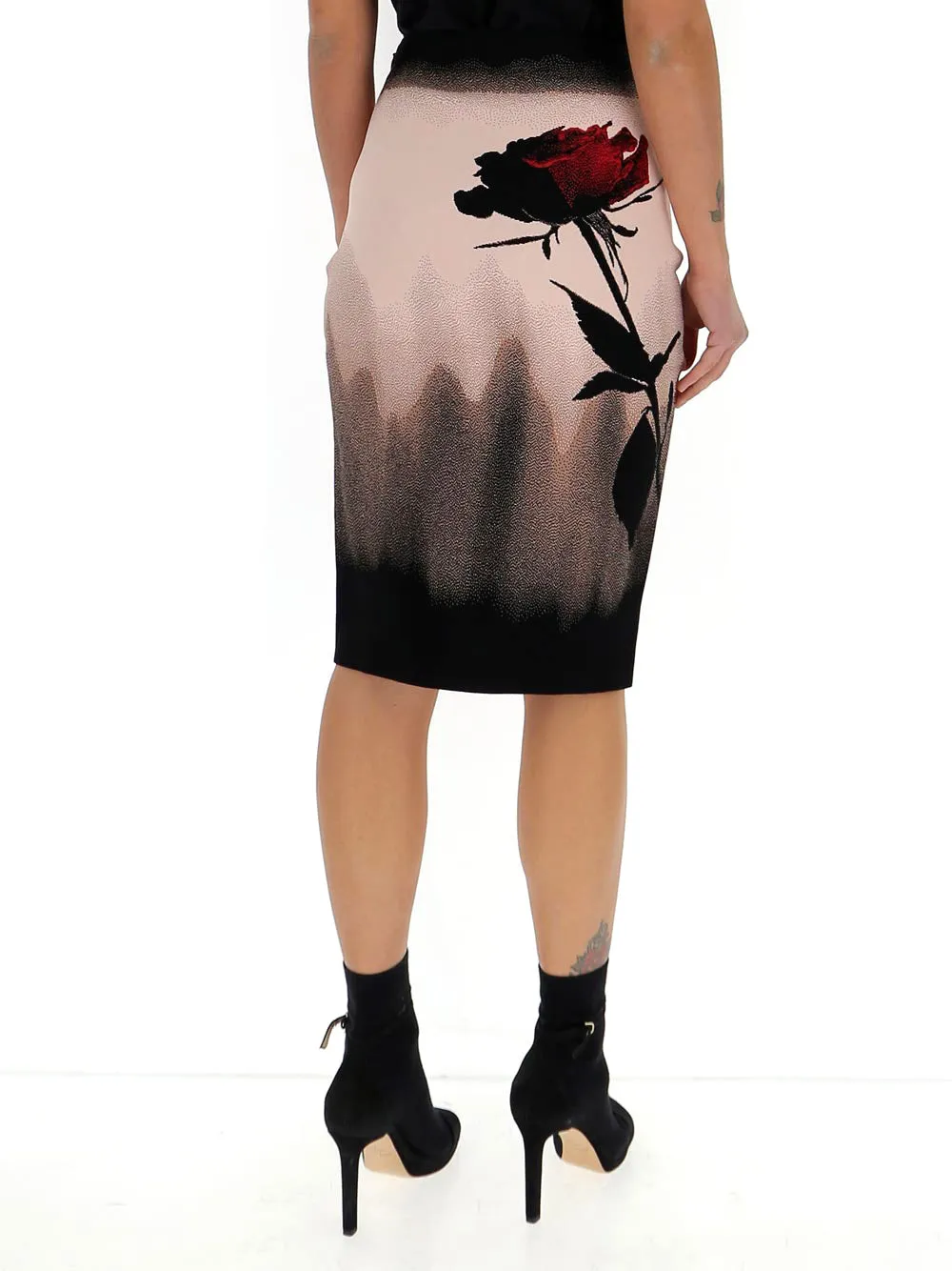 Alexander McQueen Rose Print Pencil Skirt