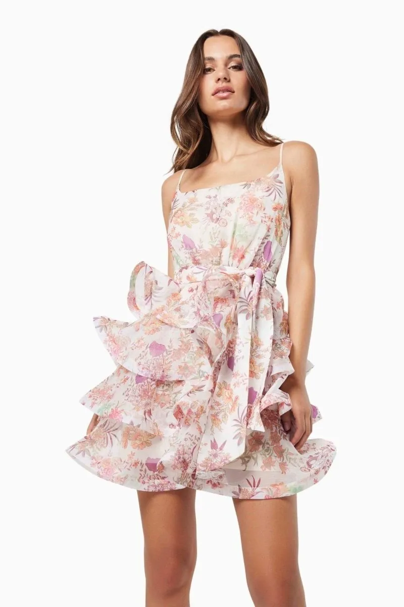 AMANDA MULTICOLOR FLORAL PRINTED RUFFLE MINI DRESS