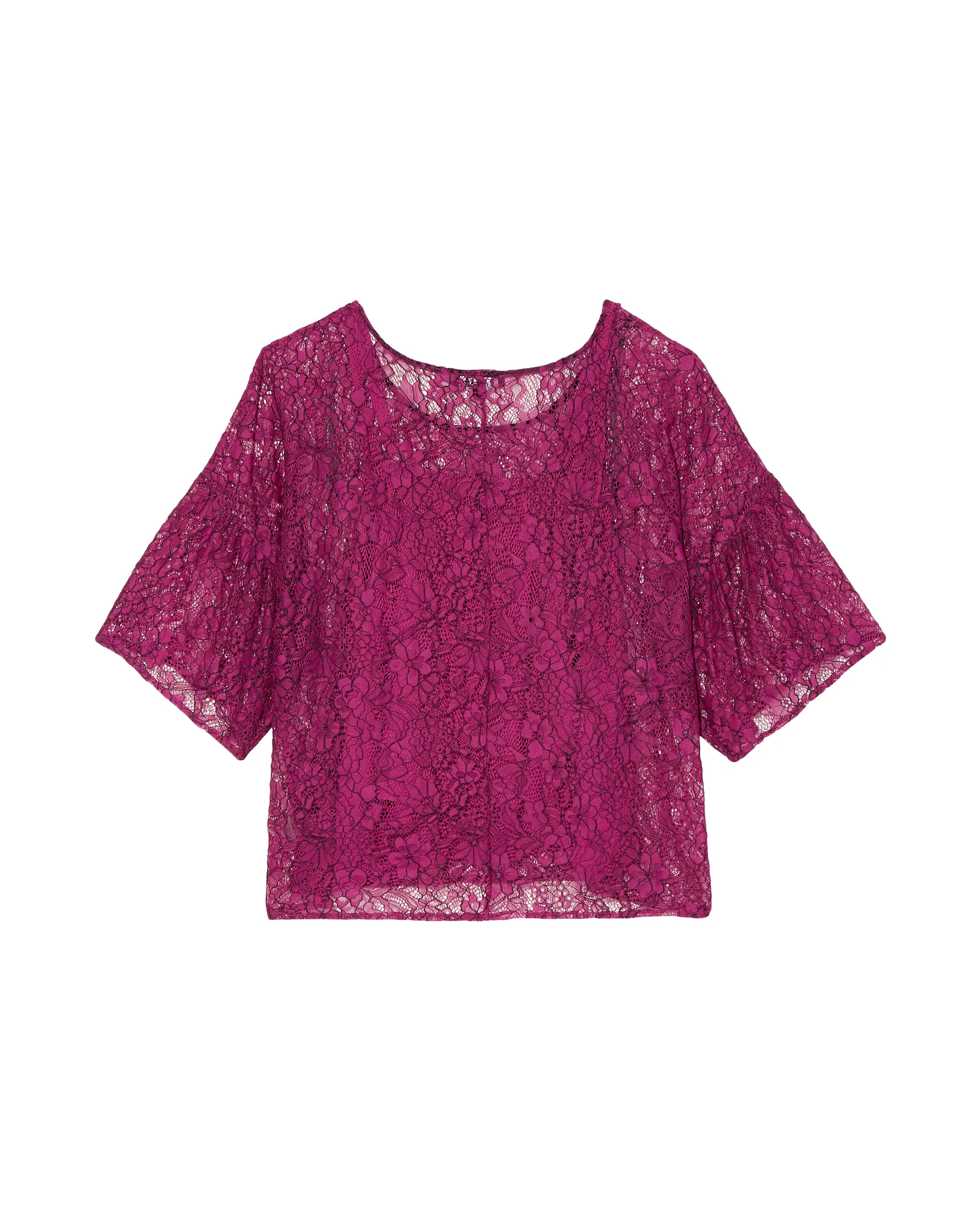 Amelia Lace Tee with Lantern Sleeve | Magenta