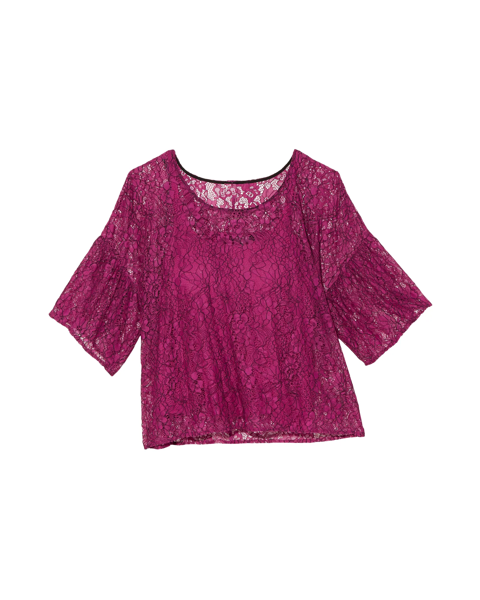 Amelia Lace Tee with Lantern Sleeve | Magenta